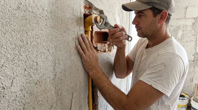 Tendido de cañería de gas dentro de una canaleta en la pared